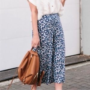 Madewell Huston Pull On Wide Leg Crop Pants Womens XXL Blue Floral High Rise